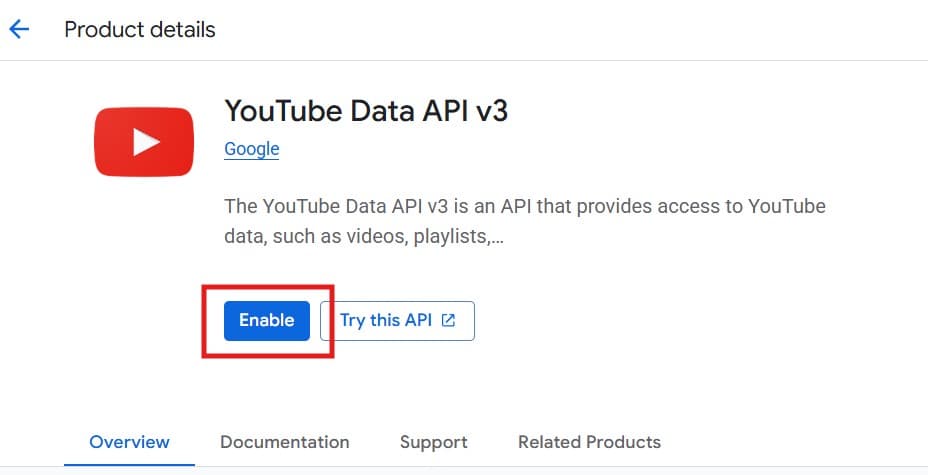 Enable YouTube Data API v3
