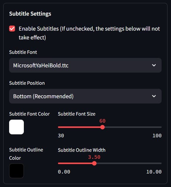Subtitle Settings